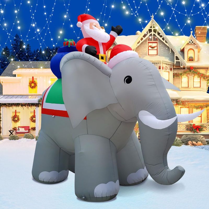 Photo 1 of 10.5FT Christmas Inflatables Santa Ride Huge Elephant Decoration, Inflatable Elephant Built-in 7 LED for Christmas Decoration Home Yard Lawn Garden Party Outdoor Indoor Night Xmas Gift