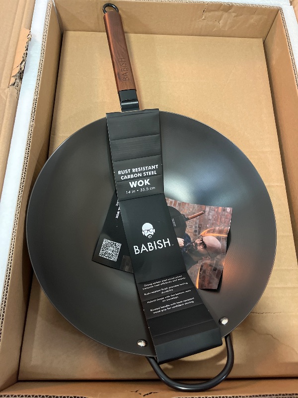 Photo 1 of Babish Carbon Steel Flat Bottom Wok and Stir Fry Pan, 14-Inch