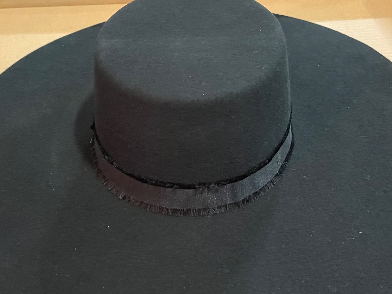 Photo 1 of Band Around Hat is Plain**
(S) Wide Brim Black Boater Style Hat