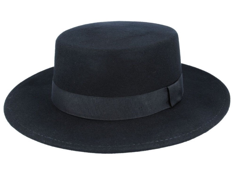 Photo 1 of Band Around Hat is Plain**
(S) Wide Brim Black Boater Style Hat