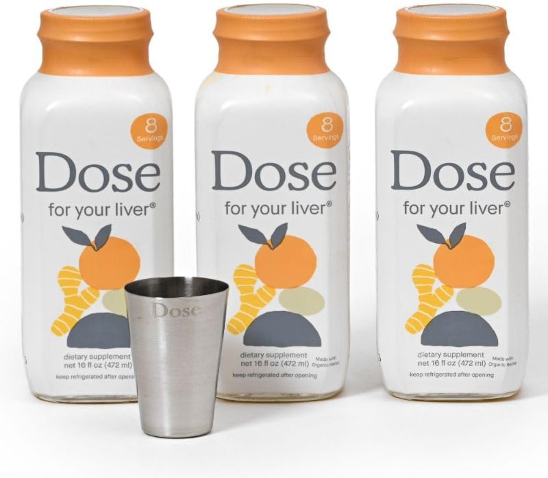 Photo 1 of Exp 03/15/2026 DOSE for Your Liver Cleanse Detox & Repair, Made with Organic Milk Thistle Supplement with Turmeric, Dandelion, Ginger, and Orange, Supports Healthy Liver Function,16oz Bottle, 3 Pack (3 Week Supply)