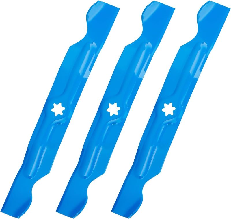Photo 1 of 942-04053C for MTD Cub Cadet 50 Inch Mower Blades RZT 50 LT1050 LTX 1050 RZT50 LTX1050KW LGT1050 High Lift Blades Parts 742-04053A 742-04053 942-04053B 942-04056C 112-0316 3 Pack, 6 Point Star (Blue)