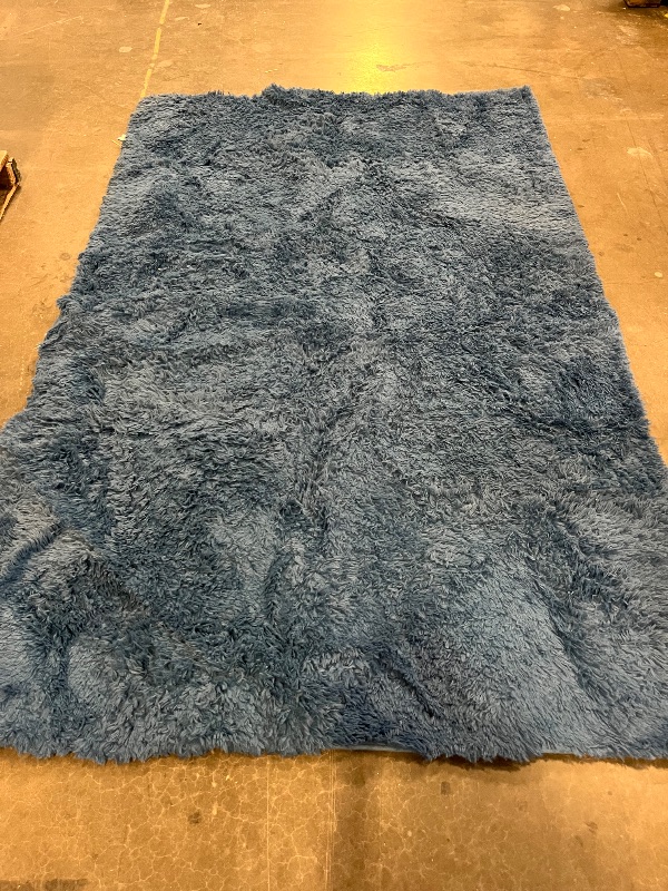 Photo 1 of 5x7 Area Rugs for Living Room, Large Fluffy Blue Rug for Bedroom, Soft Rug Shaggy Fuzzy Carpets for Boys and Girls Dorm Room Home Decor (5ft x 7ft, Blue)