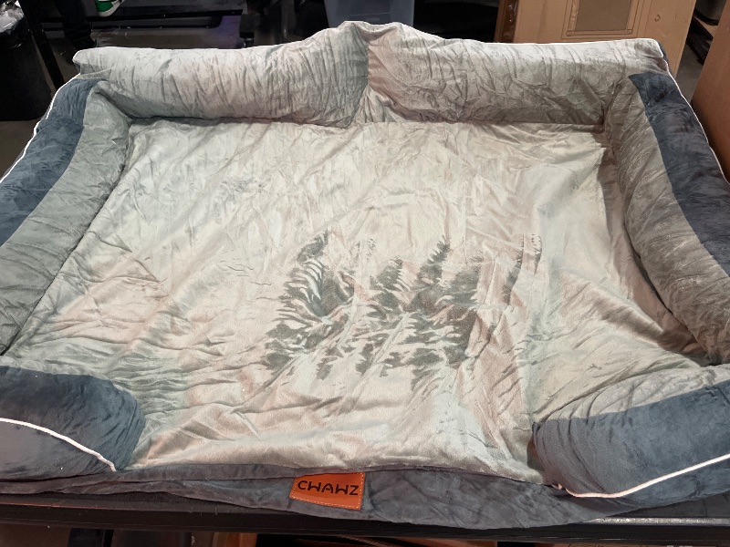 Photo 1 of Extra Large Dog Bed, Orthopedic Dog Bed with Cooling Gel Memory Foam, Waterproof XL Pet Bed with Removable Washable Cover, 42" Pet Sofa Couch Dutch Velvet with Bone Toy, Light Gray