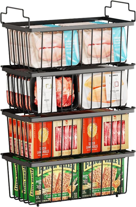 Photo 1 of 4 Pack Freezer Organizer Bins(14.6‘’L X 7.1‘’W X 5.2‘’H) Suitable for 5-7 Cu.Ft Chest Freezer Sort Frozen Meats | Stackablet Chest Freezer Organizer Bins Get Food Easily w/Handle, Gifts Ideas for Mom