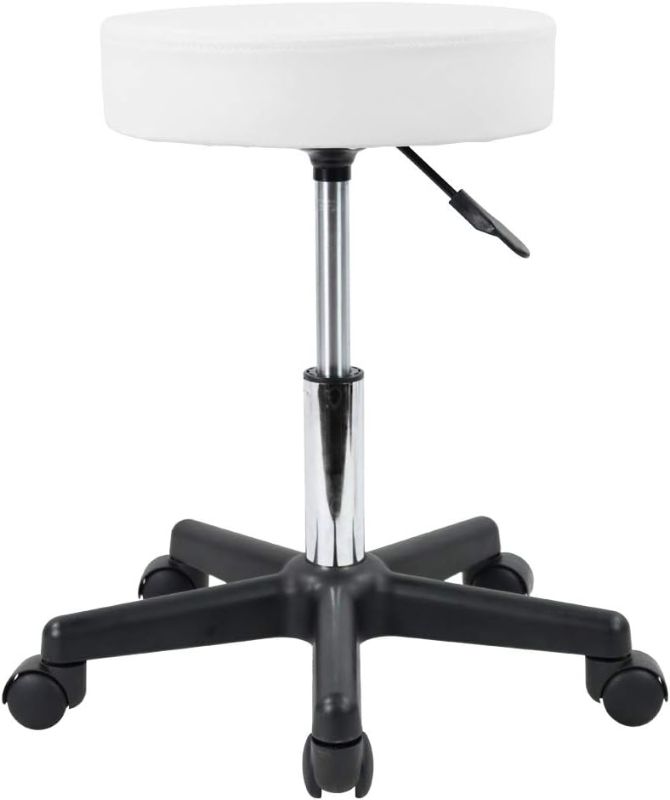 Photo 1 of KKTONER Round Rolling Stool PU Leather Height Adjustable Swivel Drafting Work SPA Medical Salon Stools Chair with Wheels (White)
