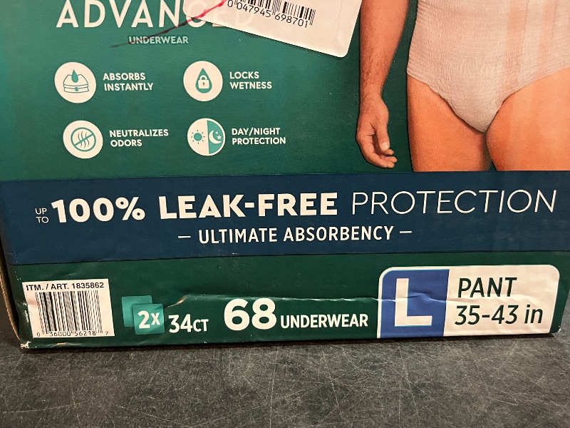 Photo 1 of (L) Fresh Protection Advanced Underwear for Men, Size L, 68 Count