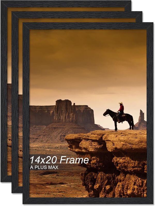 Photo 1 of A PLUS MAX 14x20 Picture Frame Set of 3, Black Engineered Wood Frame for 14 x 20 Inch Picture Poster Photo, Light Weight 14 by 20 Frame with Wood-grain for Wall - 3 Pack/Black/14 x20