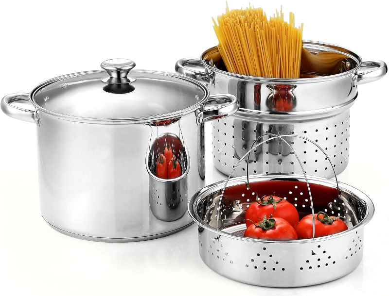 Photo 1 of Cook N Home 4-Piece 8 Quart Multipots, Stainless Steel Pasta Cooker Steamer