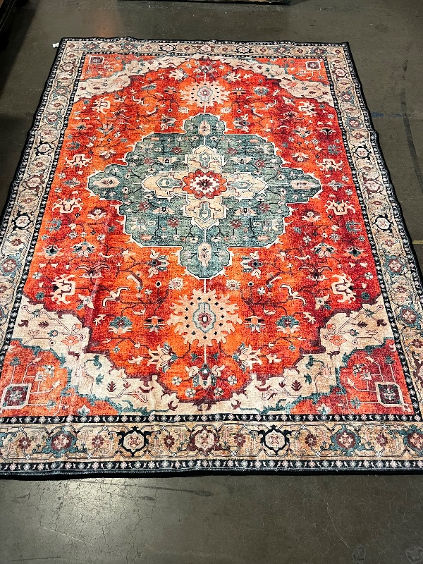 Photo 1 of Area Rugs Washable,Boho Rug for Living Room Bedroom Kitchen,Large Vintage Bohemian Distressed Oriental Tribal Carpet Non Slip,Retro Rust