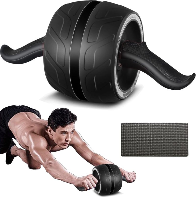 Photo 1 of AB Wheel Roller with Resistance Spring, Automatic Rebound Exercise Abdominal Ultra-Wide Wheels Fitness for Gym & Home, Core Work-out Strength-Training Roller with Knee Pad, 14.6"W