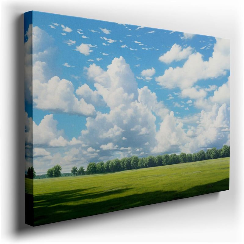 Photo 1 of Canvas Art Decor: Sprawling Green Field Under Vibrant Blue Sky, a Tranquil Nature Scene Art Decoration, Office Arts Design. Size: 91x61 cm (36x24 inch)
