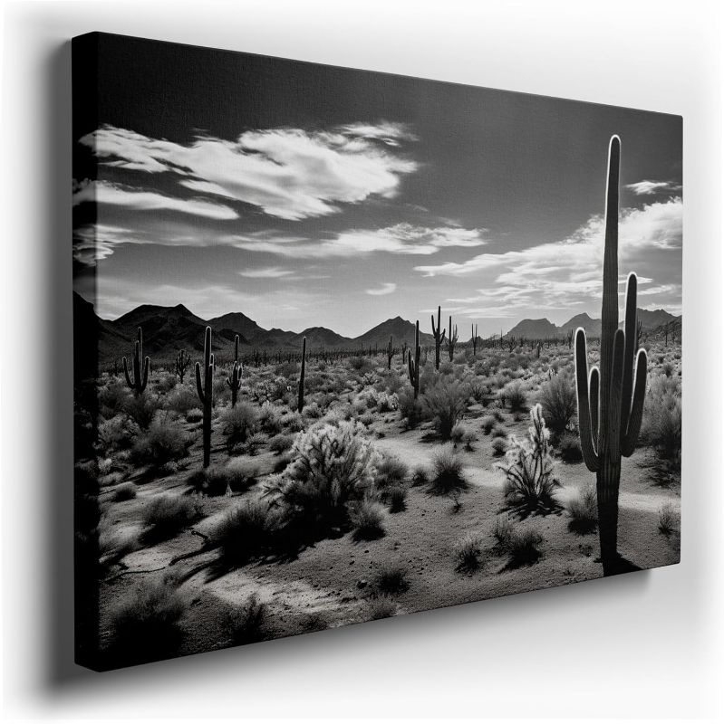 Photo 1 of Canvas Art Decor: Majestic Cacti and Stark Desert Sun in Monochromatic Splendor Art Decoration, Office Arts Design. Size:: 91x61 cm (36x24 inch)
