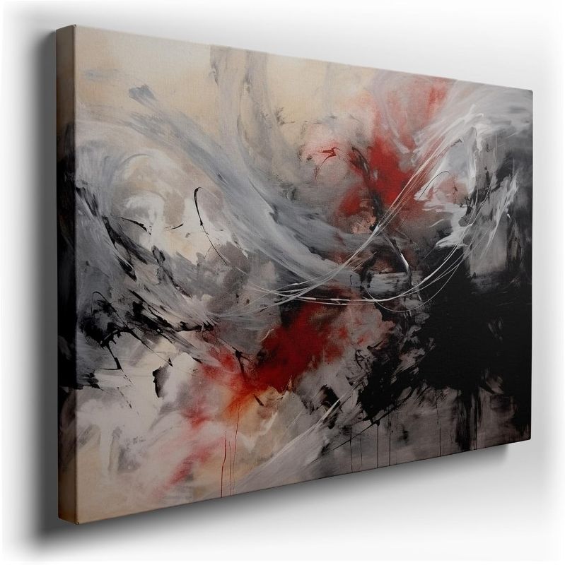 Photo 1 of Canvas Art Design: a Vivid Interplay Of Chaos And Passion In Swirling Colors Of Black, White, And Red Art Decoration, Office Wall Art. Size: 91x61 cm (36x24 inch)
