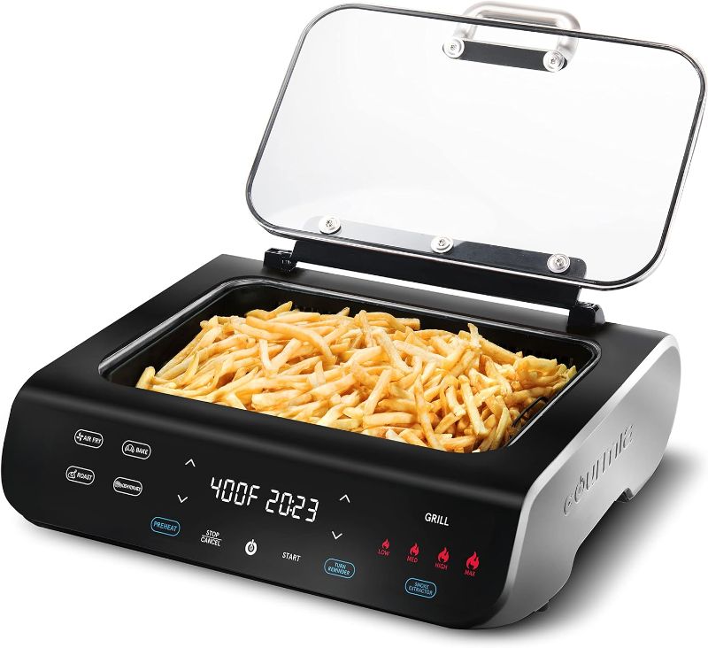 Photo 1 of Gourmia Smokeless Indoor Grill & Air Fryer raclette grill with Smoke Extracting Technology Extra-Large Nonstick Cooking electric grill indoor Korean BBQ Style 6 Quart FoodStation™