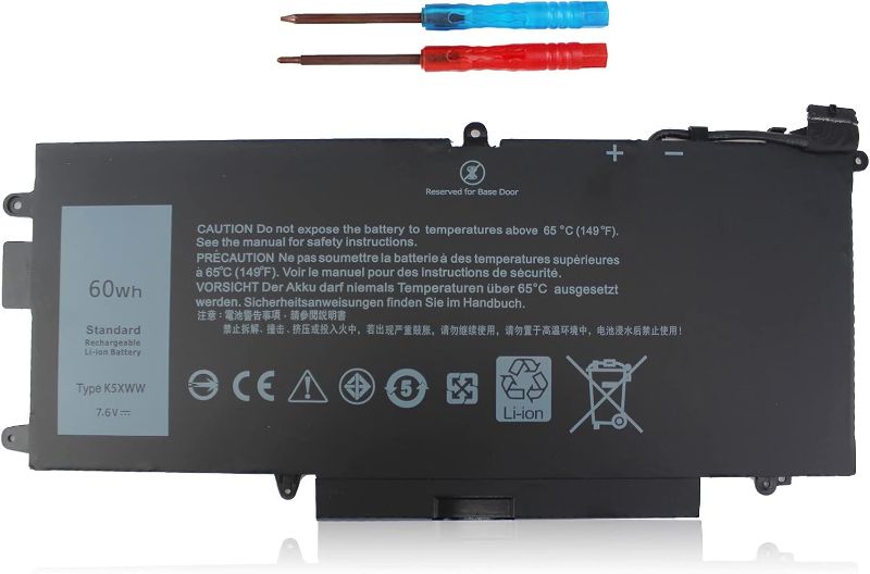 Photo 1 of Emanjor 60Wh K5XWW 7.6V Laptop Battery for Dell Latitude 5289 7389 7390 E5289 2-in-1 L3180 P29S P29S001 P29S002 N18GG 71TG4 725KY 6CYH6 451-BBZC 4-Cell