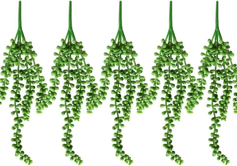 Photo 1 of 8Pcs Artificial Succulents Hanging Plants 13.7" Fake String of Pearls Fake Leaves for Indoor Decoration Outdoor Garden Greenery Decoration