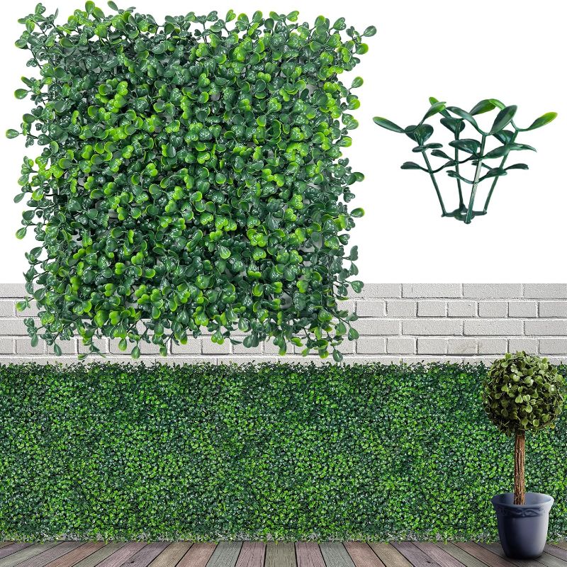 Photo 1 of Artificial Grass Wall Panel Backdrop,10" X 10" 12P(8.4 sqft) UV-Anti Greenery Boxwood Panels for Indoor Outdoor Green Wall Decor & Ivy Fence Covering Privacy