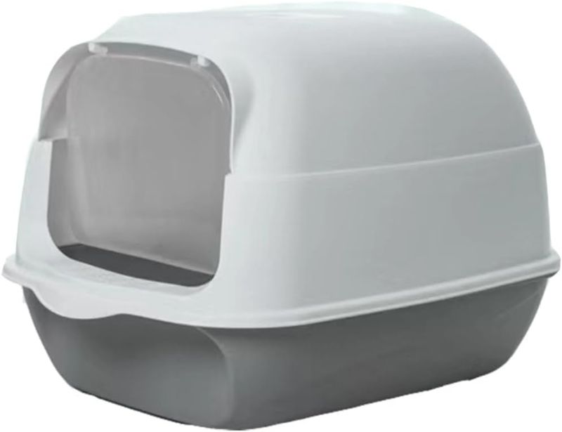 Photo 1 of Hooded Cat Litter Box - Fully Enclosed Pet Toilet with Lid, Pink, 19.7" L X 13.8" W X 13" H - Easy Clean Handheld Design for Kitten & Cat Hygiene (Gray)
