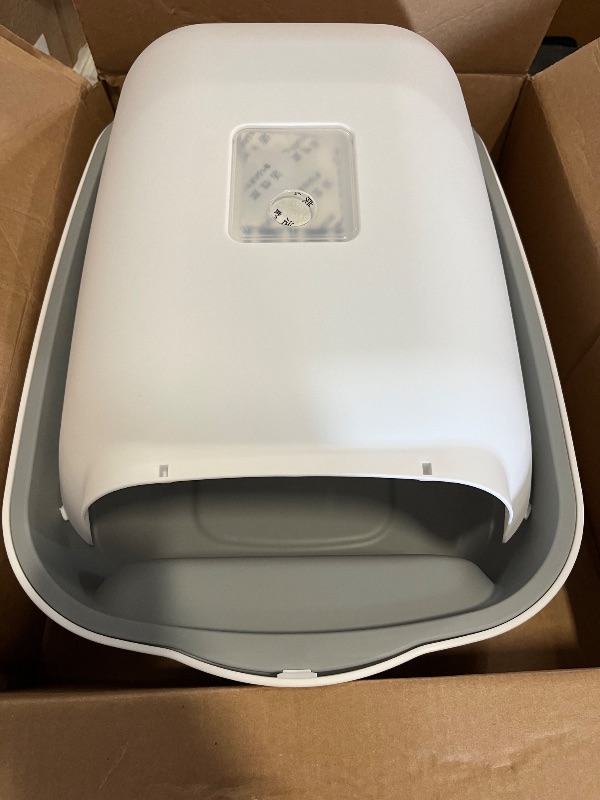 Photo 1 of Hooded Cat Litter Box - Fully Enclosed Pet Toilet with Lid, Pink, 19.7" L X 13.8" W X 13" H - Easy Clean Handheld Design for Kitten & Cat Hygiene (Gray)
