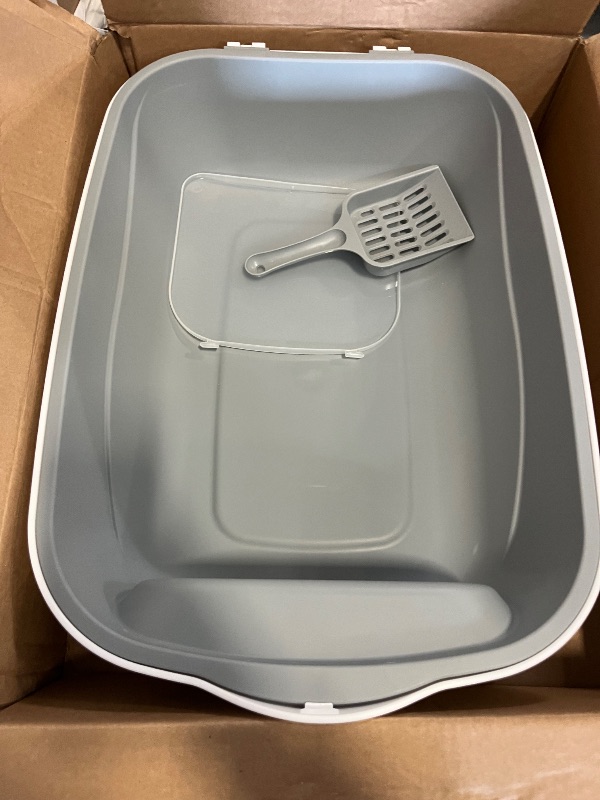 Photo 1 of Hooded Cat Litter Box - Fully Enclosed Pet Toilet with Lid, Pink, 19.7" L X 13.8" W X 13" H - Easy Clean Handheld Design for Kitten & Cat Hygiene (Gray)
