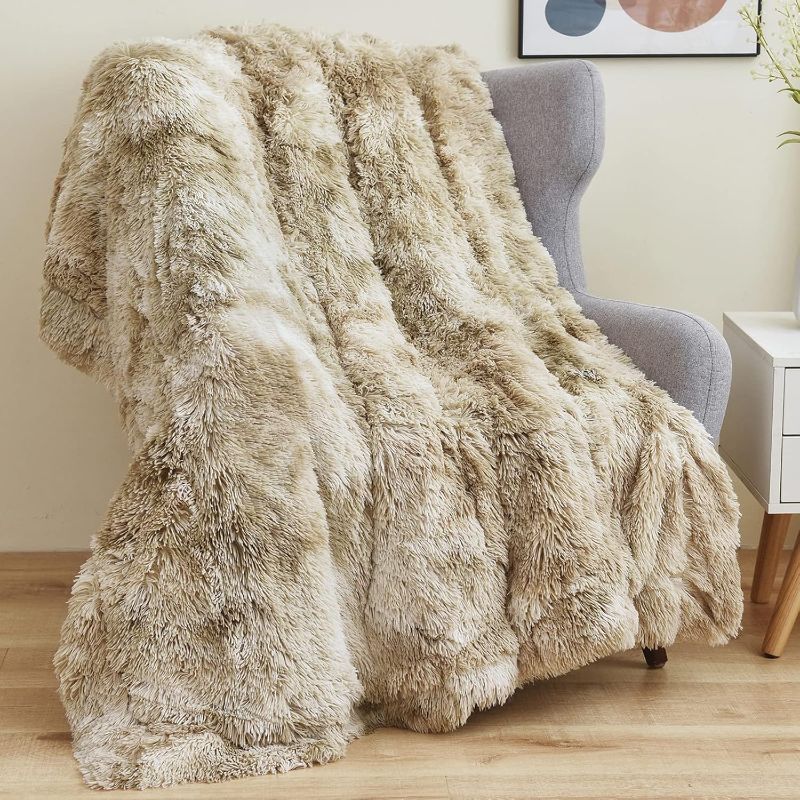 Photo 1 of GONAAP Fuzzy Faux Fur Throw Blanket Twin Size Tie-dye Beige Super Soft Cozy Plush Fuzzy Shaggy Blanket for Couch Sofa Bed (Tie-dye Beige, Twin(60"x80"))