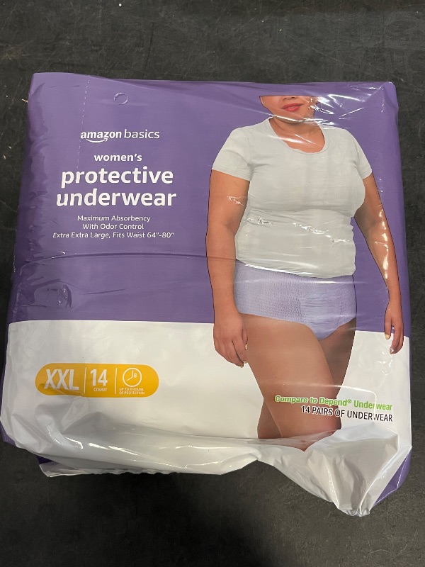 Photo 1 of Amazon Basics Incontinence Underwear for Women, Protective, Disposable, Postpartum, Maximum Absorbency, XX-Large, Lavender, 14 Count
