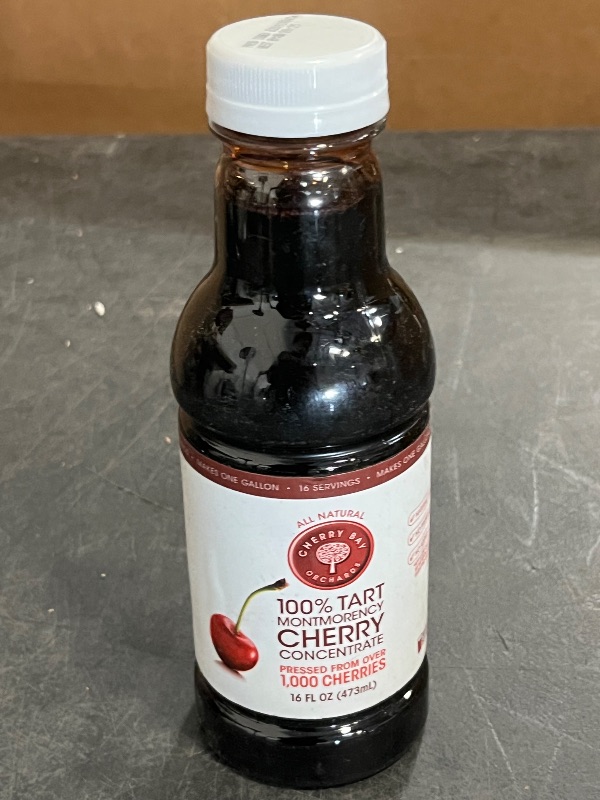Photo 1 of Expired 08/09/25 Cherry Bay Orchards Tart Cherry Concentrate - All Natural Juice to Promote Healthy Sleep, 16oz Bottle - Gluten Free, Natural Antioxidants, No Added Sugar or Preservatives
