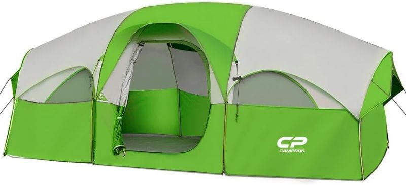 Photo 1 of CAMPROS CP Tent 8 Person Camping Tents, Weather Resistant Family Tent, 5 Large Mesh Windows, Double Layer, Divided Curtain for Separated Room, Portable with Carry Bag