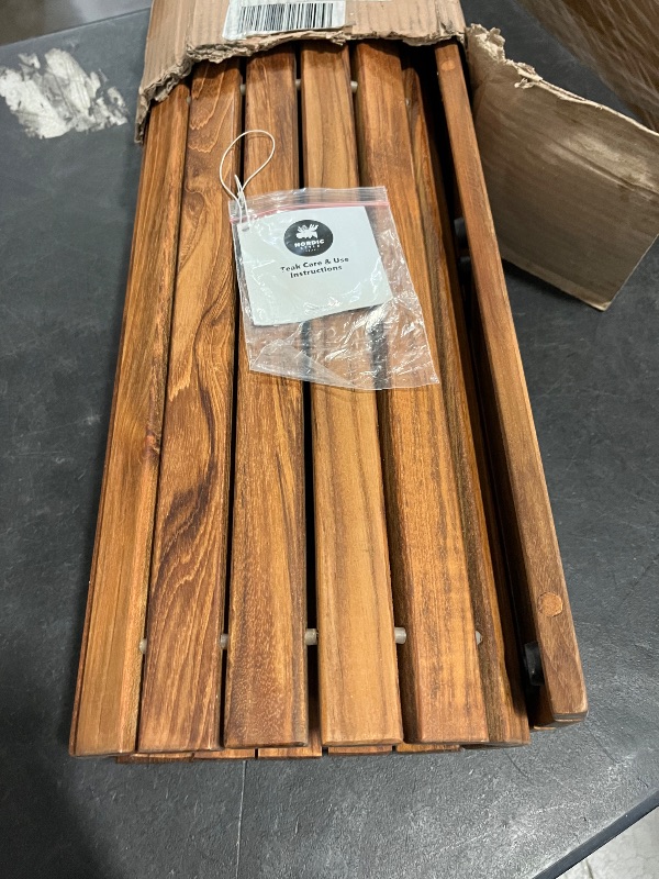 Photo 1 of Nordic Teak 100% Solid Teak Wood String Mat - Indoor and Outdoor Use - Non-Slip Wooden Platform for Sauna, Pool, Hot Tub Flooring Decor and Protector