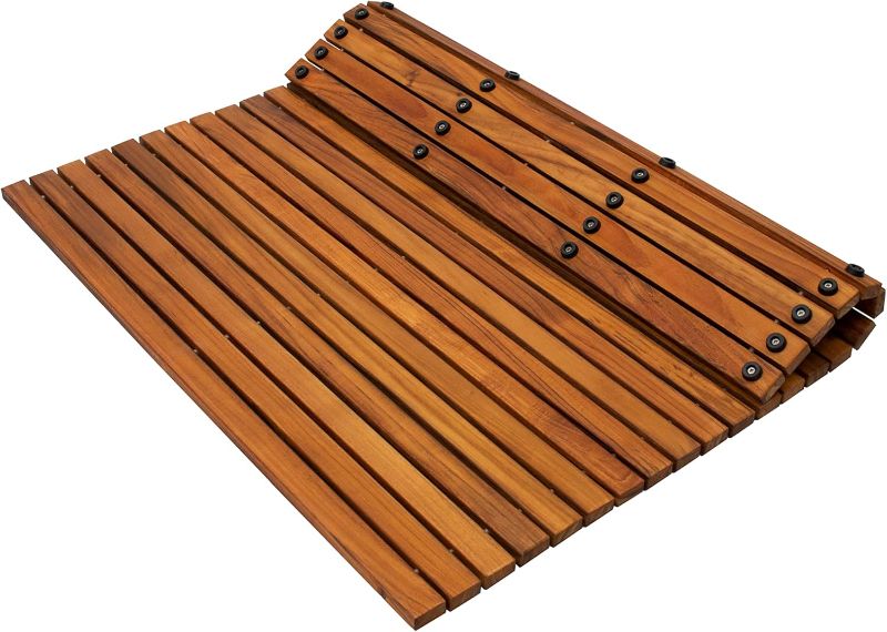 Photo 1 of Nordic Teak 100% Solid Teak Wood String Mat - Indoor and Outdoor Use - Non-Slip Wooden Platform for Sauna, Pool, Hot Tub Flooring Decor and Protector