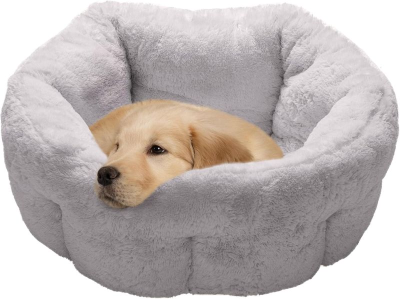 Photo 1 of 23" Round Pet Bed for Indoor Cats & Medium/Small Dogs, 100% Washable, For Pets Up to 45 lbs - Hi Lo Plush Luxe Faux Fur Cuddler - Gray, Medium