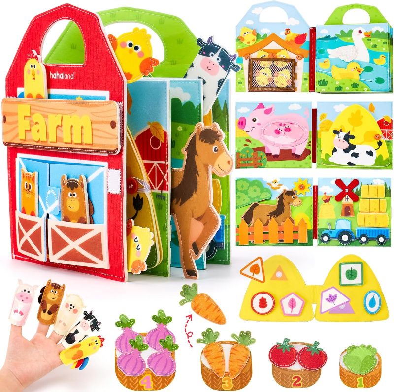 Photo 1 of hahaland Busy Board for 1 Year Old - Farm Animals Quiet Busy Book for Toddlers 1-3 - Montessori Toys for 1 Year Old Boy Girl Gifts - Educational Activity Books Felt Learning Board Airplane Travel Toys
