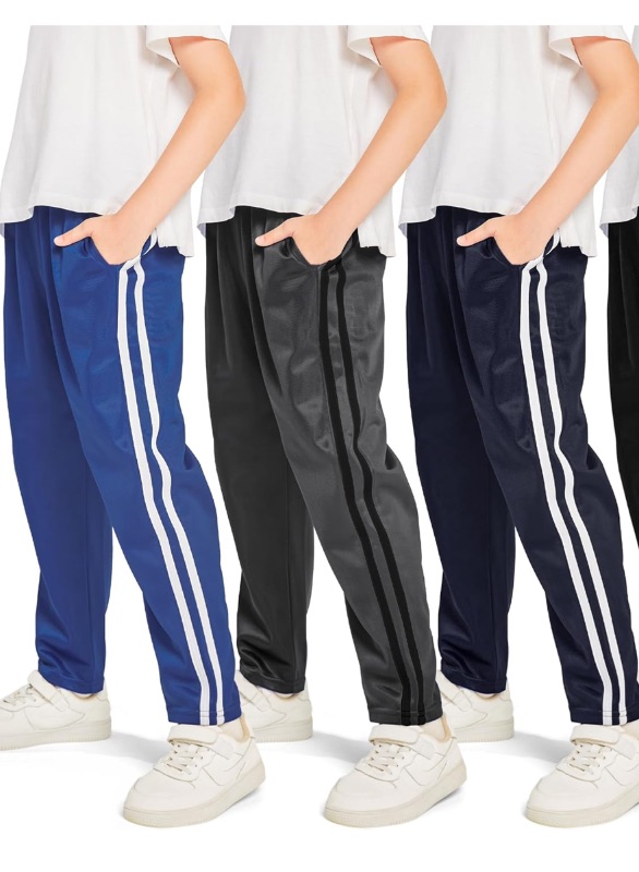 Photo 1 of 11-12Y 3 Pack Boys' Fleece-Lined Open Bottom Sweatpants Boys Athletic Active Jogger Pants with Pockets and Drawstring