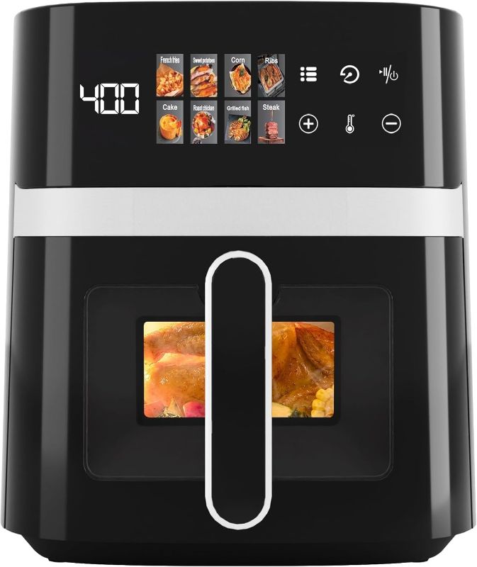 Photo 1 of Blubella 6QT Air Fryer 8-in-1 Digital Hot Oven With LED Touchscreen, 1500W, Visible Window, Nonstick Basket, Rapid Heat Circulation, Easy Clean, Family Size (Black)

