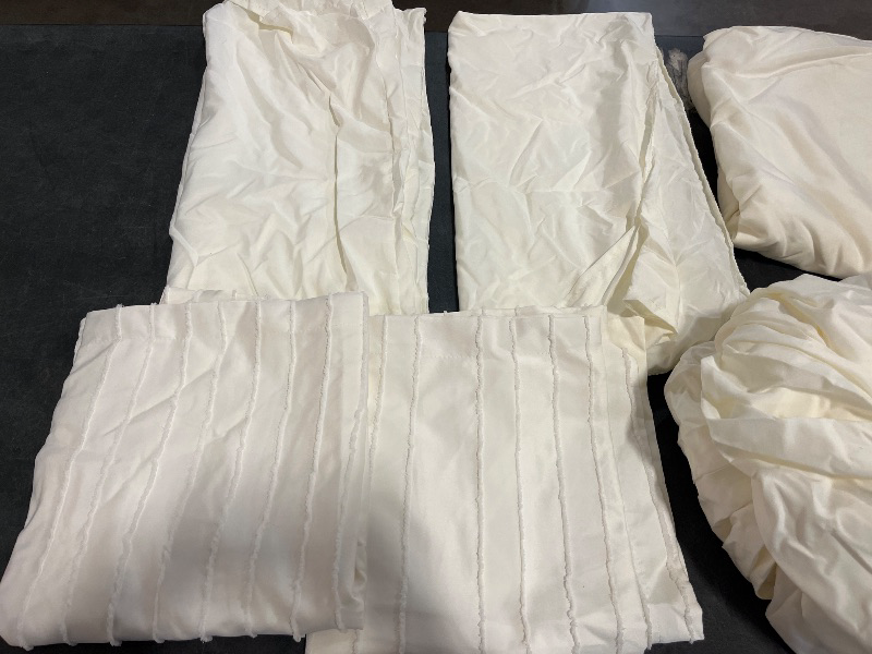 Photo 1 of JELLYMONI Duvet Cover Queen Size Bright White - 3PCS Boho Striped Duvet Cover Set Polyester Tufted Bohemian Textured Comforter Cover 90×90in and 2 Pillowcases
