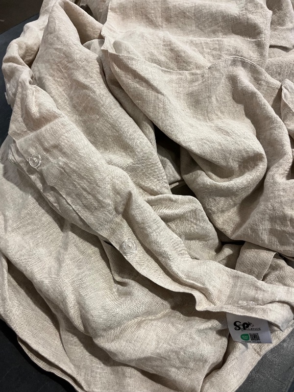 Photo 1 of (K) Simple&Opulence 100% Linen Duvet Cover Set with Embroidery Washed - 3 Pieces (1 Duvet Cover with 2 Pillow Shams) with Button Closure Soft Breathable Farmhouse - Linen, King Size