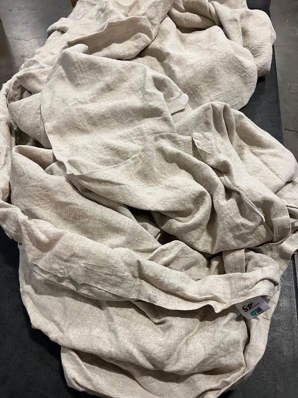 Photo 1 of (K) Simple&Opulence 100% Linen Duvet Cover Set with Embroidery Washed - 3 Pieces (1 Duvet Cover with 2 Pillow Shams) with Button Closure Soft Breathable Farmhouse - Linen, King Size