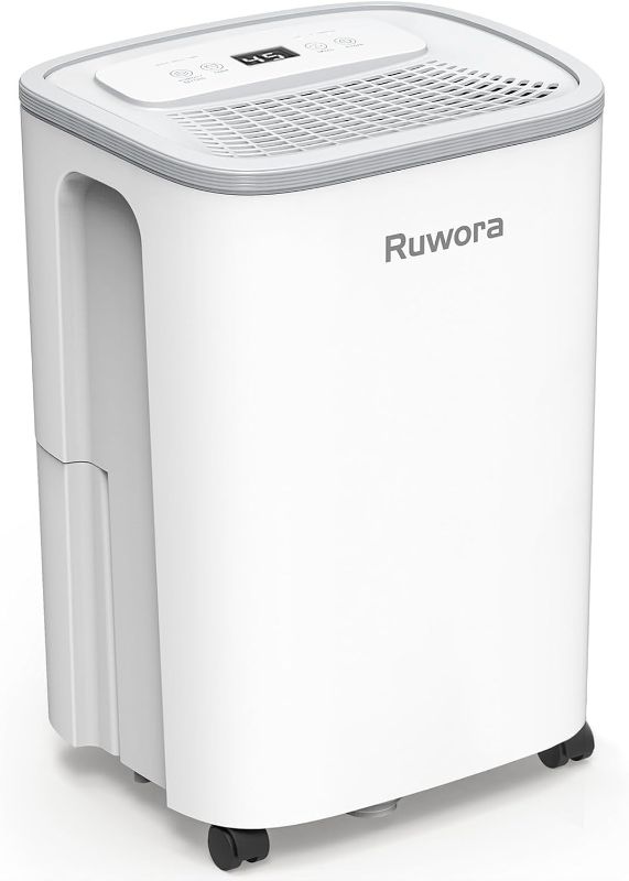 Photo 1 of Dehumidifier for Home, Dehumidifier 4500 Sq.Ft 50 Pint, Dehumidifiers with Drain Hose, 0.66 Gallon Water Tank, RUWORA Dehumidifiers for Basement Bedroom Bathroom RV, 24H Timer, Overflow Protection