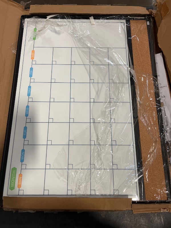 Photo 1 of JILoffice Magnetic Calendar Whiteboard & Bulletin Corkboard Combination, Combo Board 24 x 18 Inch, Black Aluminum Frame Wall Mounted Board for Office Home and School with 10 Push Pins