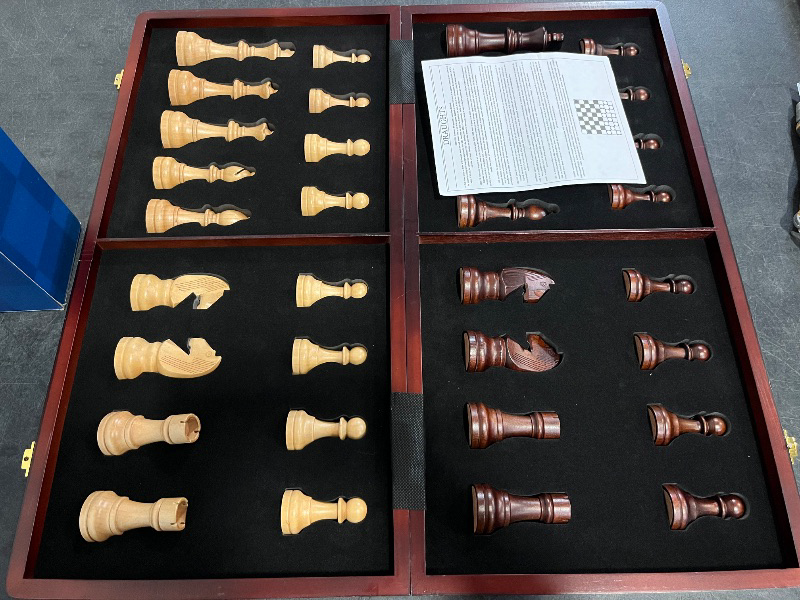 Photo 1 of 15" Wooden Chess Set with Magnetic Pieces - Extra Queens - Folding Chessboard Portable Travel Tournament Chess Board Games for Adults Kids
