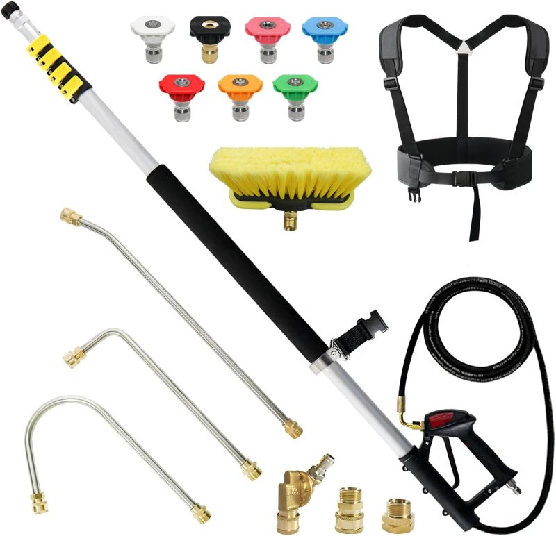 Photo 1 of JANZ 24 FT Pressure Washer Telescoping Wand with Power Washer Extension Wands, Brush Head, Gutter Cleaner, 7 Spray Nozzle Tips, 2 Hose Adapters and Support Belt TW-004
