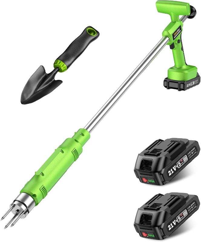 Photo 1 of Electric  Puller Tool: 21V Battery Powered w/ 2pcs 2000mAh, Heavy Duty 3-Claw Steel Root Weeder Stand-Up Remover Picker Grabber Popper, for Dandelion Lawn Garden Yard EWP001
