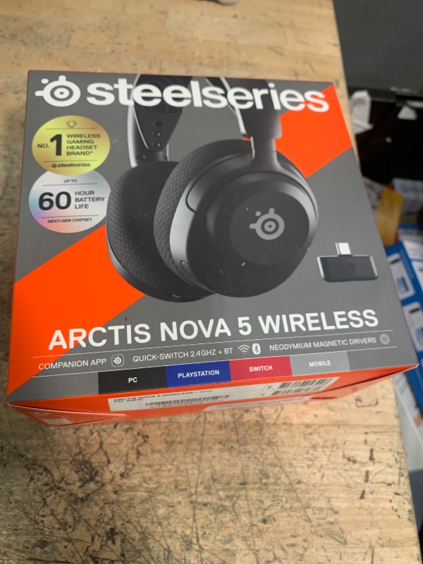 Photo 1 of ***MISSING USB C ADAPTER*** SteelSeries Arctis Nova 5 Wireless Multi-System Gaming Headset — Neodymium Magnetic Drivers — 100+ Audio Presets — 60 HR Battery — 2.4GHz or BT — ClearCast Gen2.X Mic — PC, PS5, PS4, Switch, Mobile