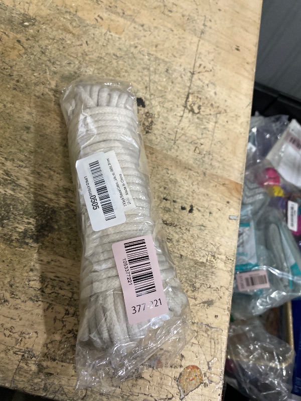 Photo 1 of 1/4 Inch Natural Cotton Rope, White Craft Rope Clothesline, Used for DIY Baskets, Handicrafts, Candle Wicks, etc, 6MM, 39 Feet.