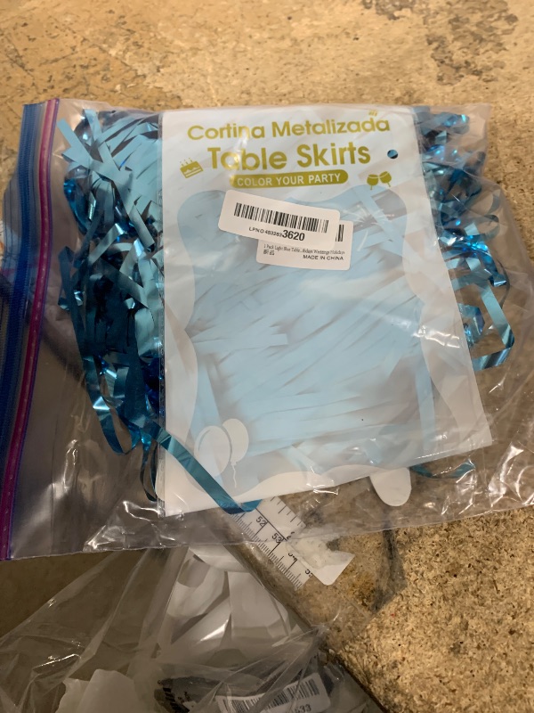 Photo 1 of 1 Pack Light Blue Table Skirts, 29x108" Metallic Foil Tinsel Fringe Table Skirts for Rectangle Tables Streamer Curtains Backdrop, Party Decorations for Birthdays Weddings Holidays