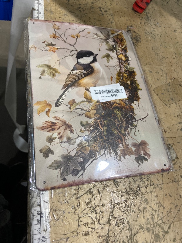 View 2 of *****Item is bent***** WIZYXQ Funny Metal Chickadee Bird Vintage Tin Sign - Wildlife Wall Decor Retro Aluminum for Home, Office, Garden, Club, Yard - 812 Inches 2 pcs