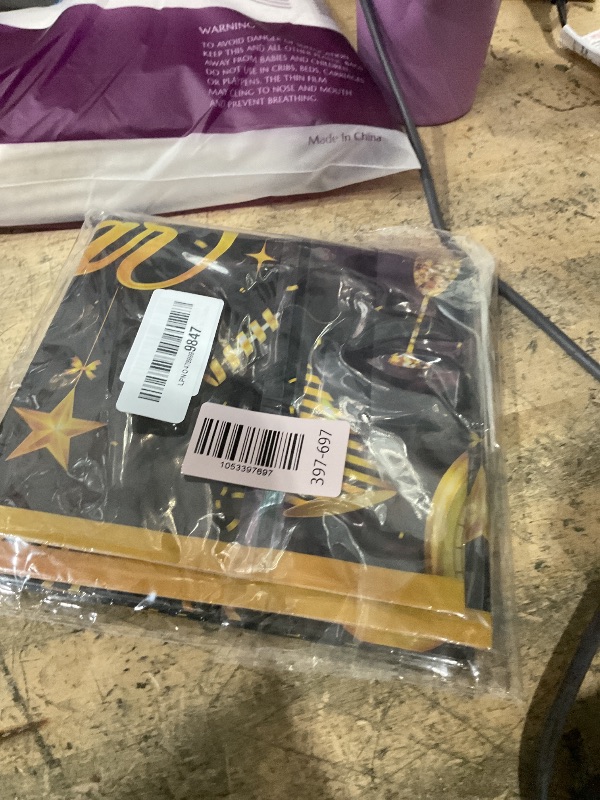 Photo 1 of 2PCS New Year Tablecloth - Disposable Black Gold NYE Party Tablecloth Decorations, Rectangular Plastic Happy New Year Table Cover - NYE Theme Party Supplies - 108 x 54'