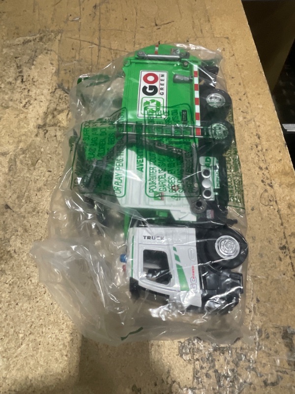 Photo 1 of ***DUMPSTER LIFT BROKEN*** HOLYFUN 12'' Electric Garbage Truck Set with Front Loader/Metal Cab, Friction-Powered Recycling Vehicle with Dumpster, 4 Trash Bins & Sorting Cards, Trash Truck Toy with Lights/Sounds for Kids