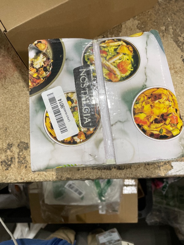 Photo 1 of *****used * Nostalgia Portable 20-Ounce Electric Heated Lunch Box – Travel Size 2.5 Cup Capacity for Soup, Chili, and Leftovers – Leak Proof Silicone Sealed Lid, Foldable Carry Handle, Detachable Cord – Chambray